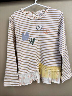 Aimama Girls Size 6 Striped Long Sleeve Ruffle Hem Tunic Top